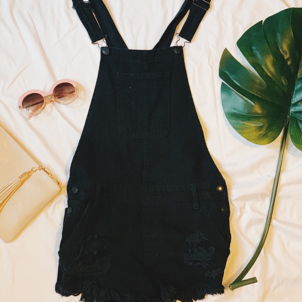AEO Black Jean Overall Shorts